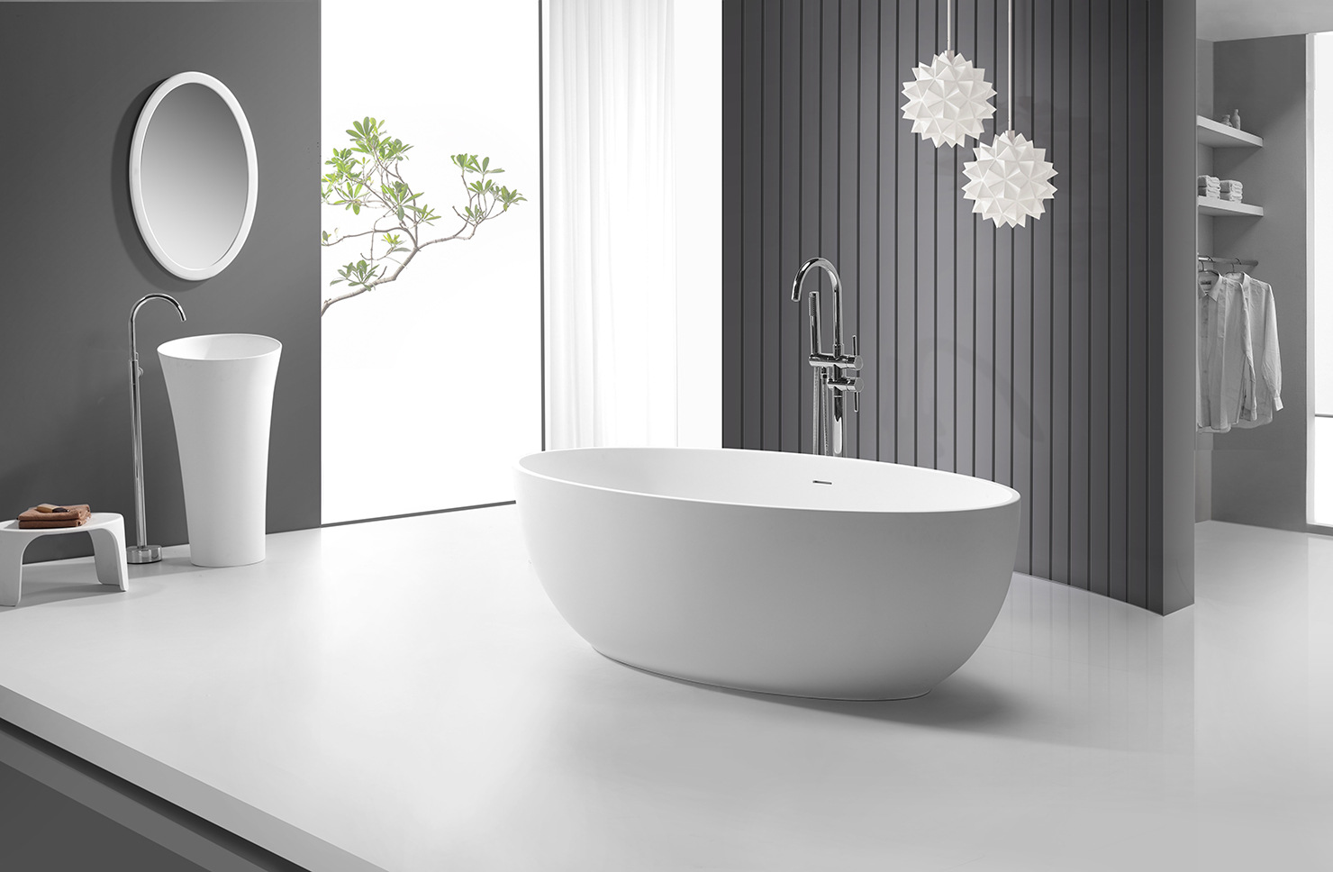 亚克力人造石厂家直供简约现代北欧风民宿酒店泡澡人造石浴缸