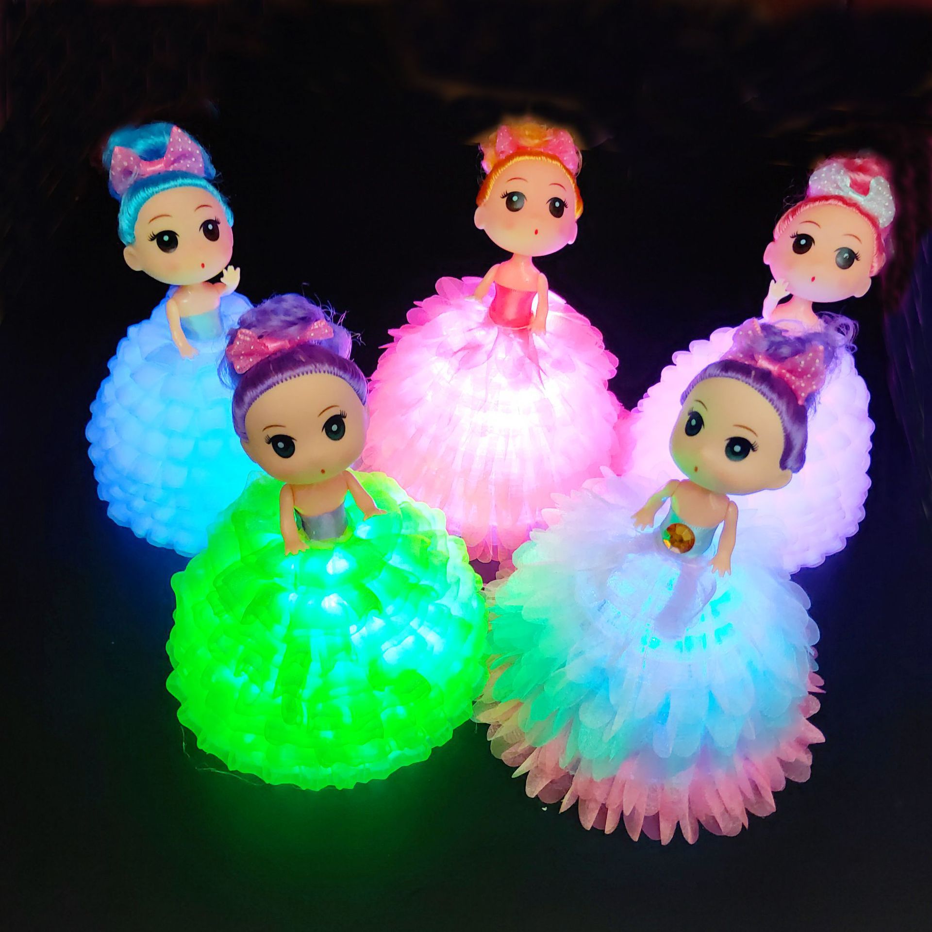 新款迷糊娃娃发光园撑婚纱娃娃闪光七彩娃娃发光呆萌娃娃摆件玩具