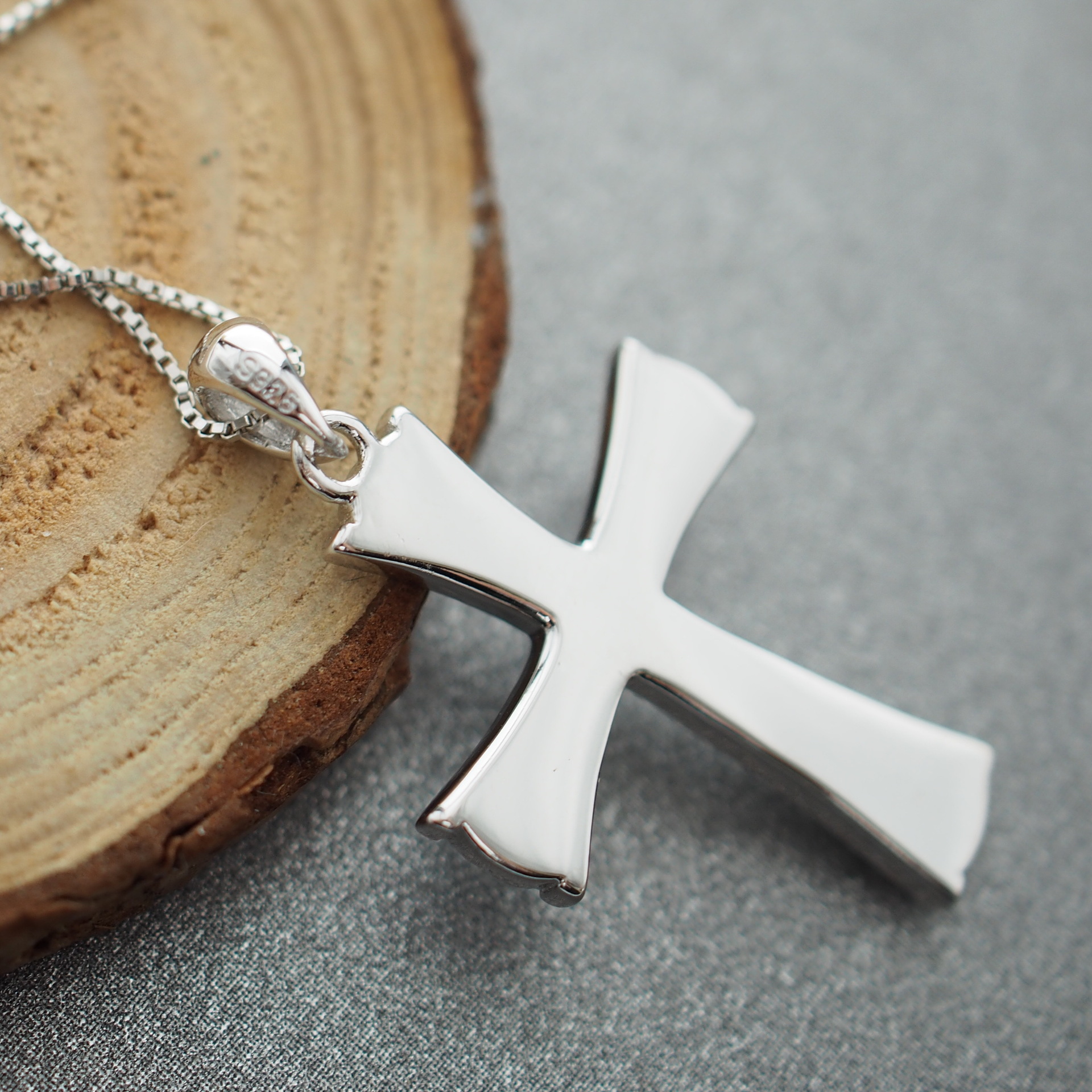 新款立体十字架系列925纯银裂纹基督教项链吊坠情侣款双面两用