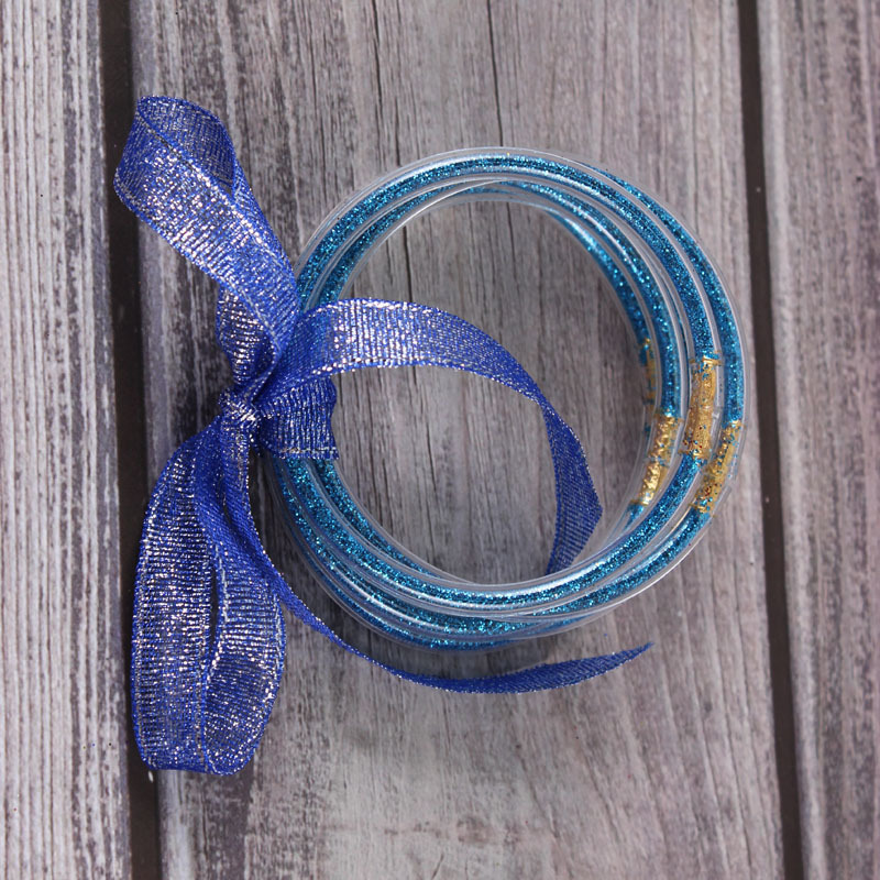 5个套硅胶金粉手环圣诞丝带手镯跨境电商爆款 jelly bangles 手链