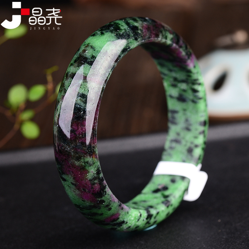 晶尧 红绿宝手镯菠菜绿红绿玉石加宽加厚女款水晶镯子饰品礼物