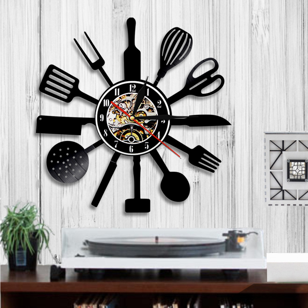餐具系列塑胶钟汤匙西餐店厨房墙壁挂钟新奇特数字led灯时钟
