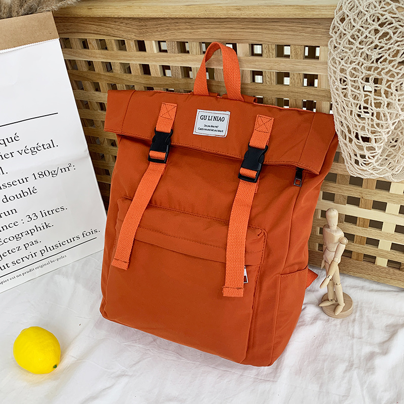 Japanese Version Vintage Style Solid Color Mortise Lock Curved Edge Schoolbag 2019 New Korean College Waterproof Leisure Student Backpack