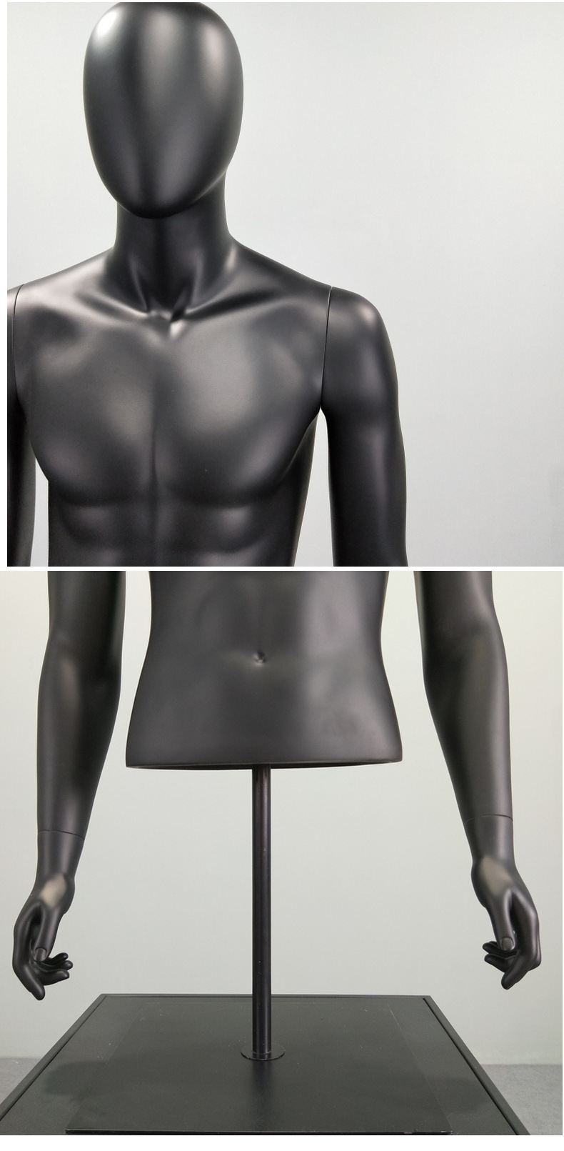 高端男哑白哑黑半身人台模特有头无头假人展示道具服装店模特架