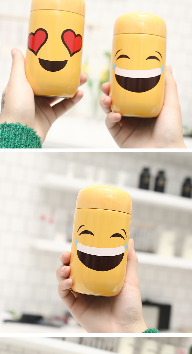 韩版超萌可爱笑脸表情保温杯不锈钢水杯男女学生迷你小巧卡通杯子