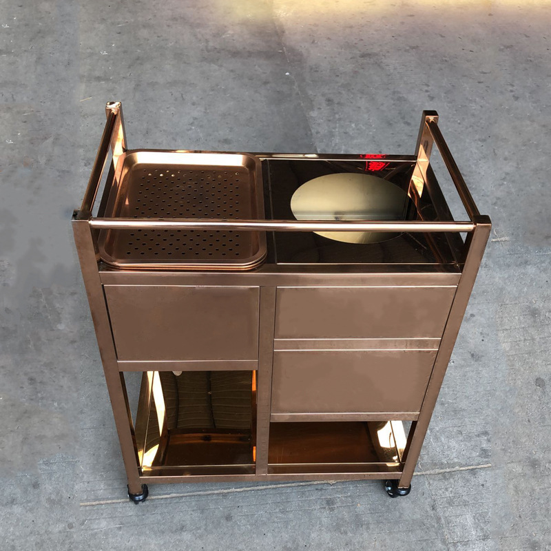 酒店饭店移动酒水车茶水车小推车不锈钢手推车带柜子可配电磁炉