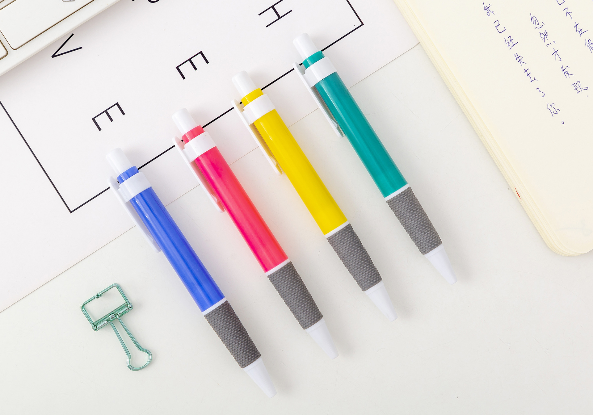 韩国创意简约纯色系按压蓝色圆珠笔0.5mm学生创意圆珠笔厂家直销