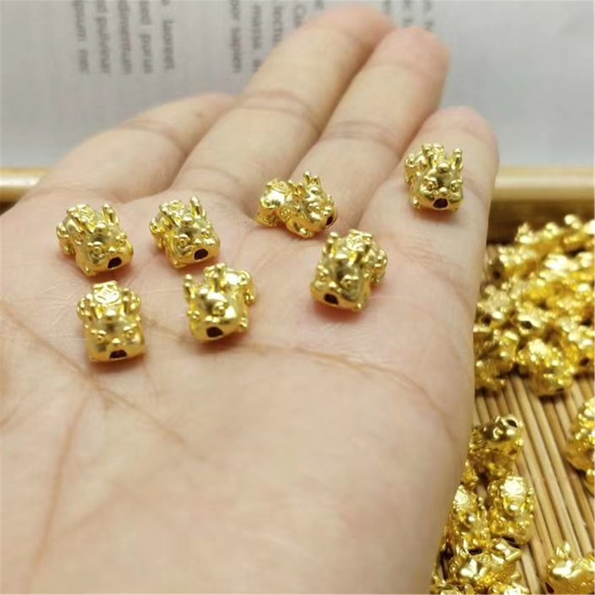 3d硬金足金999可爱貔貅宝宝 手链手串招财辟邪黄金转运珠水贝批发