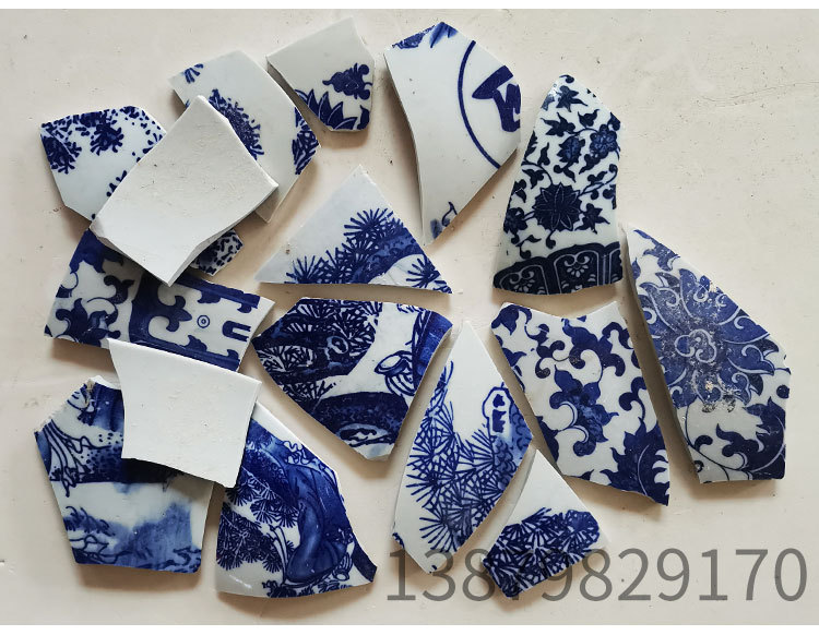 青花瓷片瓷碎片陶瓷碎片不规则仿古瓷碎片景德镇市厂家现货大量出