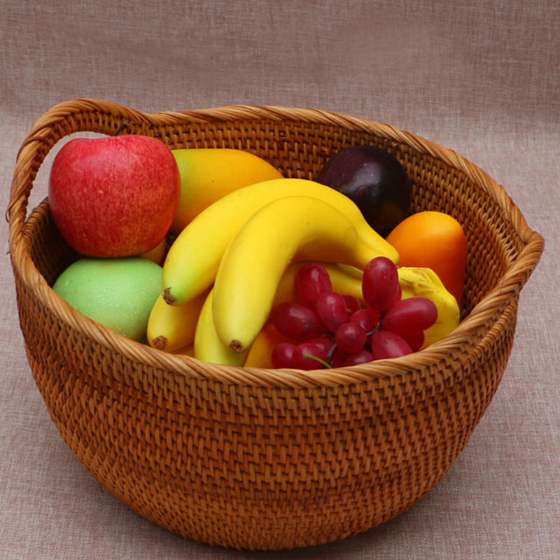 家用时尚简约把手款水果篮收纳筐客厅圆形水果盘置物篮 椭圆果篮