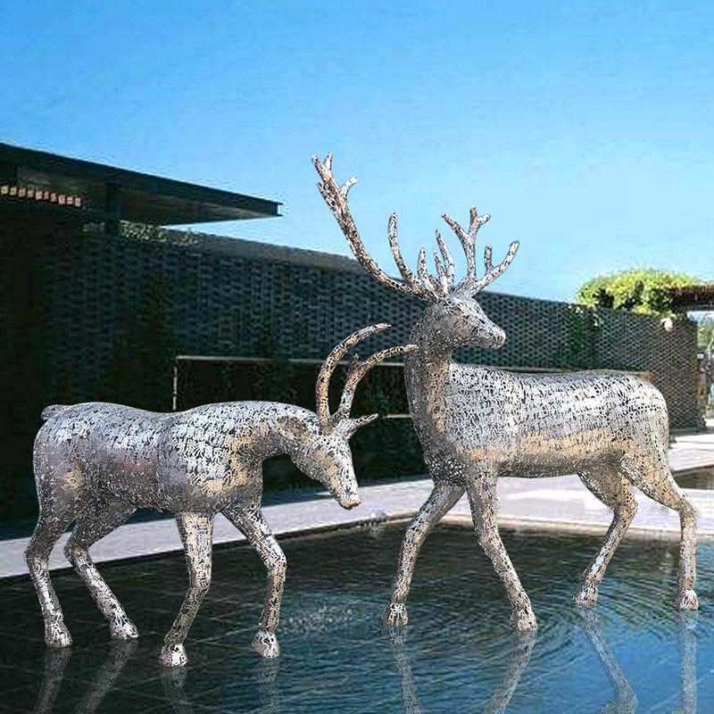 大型不锈钢镂空鹿雕塑园林景观甲骨文麋鹿雕塑摆件不锈钢鹿雕塑