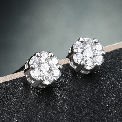 韩版时尚耳钉女生个性潮流耳饰品s925纯银镶锆石圆形耳钉