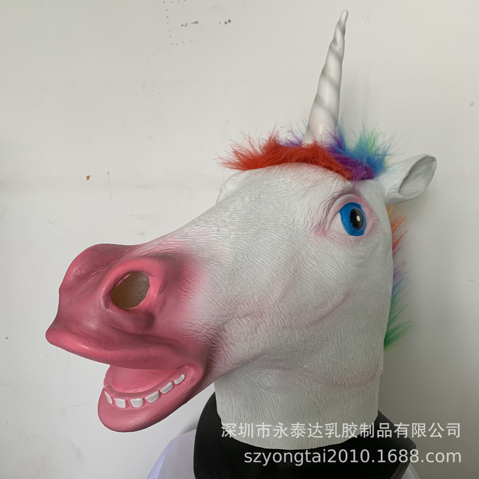 独角兽面具马头面具动物头套彩色彩虹马头套万圣节cos 乳胶面具