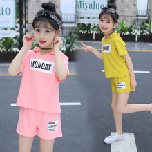 童装女童夏季圆领两件套中大时髦洋气女孩夏天衣服韩版时尚套装潮