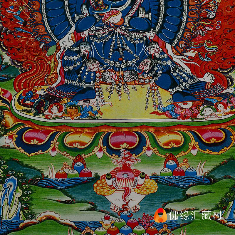 西藏牛头明王护法神像 尼泊尔藏式唐卡画 大威德金刚唐卡佛像挂画