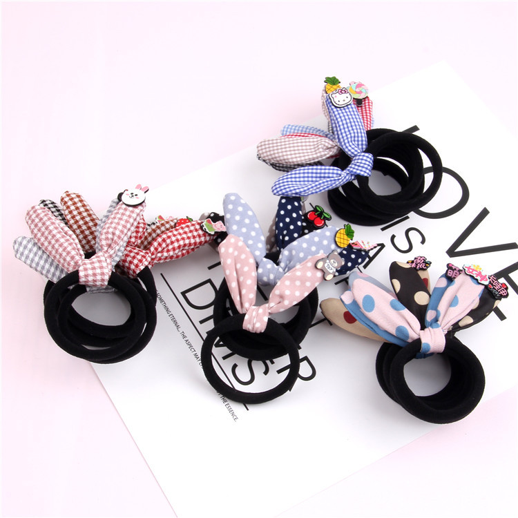 批发韩版蝴蝶结发圈扎头发小皮筋打结发绳 发带兔耳朵珍珠头饰