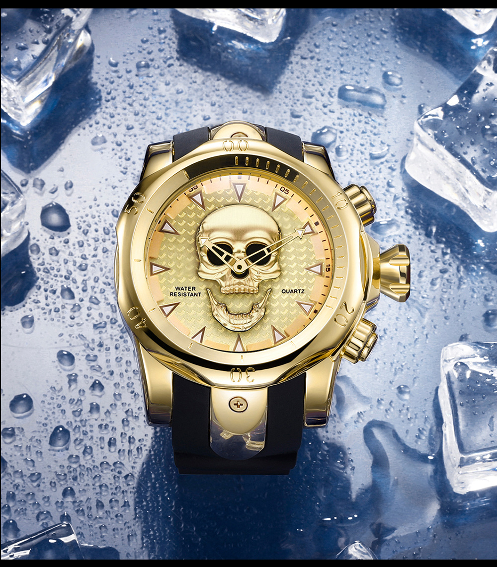 跨境鬼头骷髅头男士手表运动潮表 防水硅胶带大表盘手表watch men