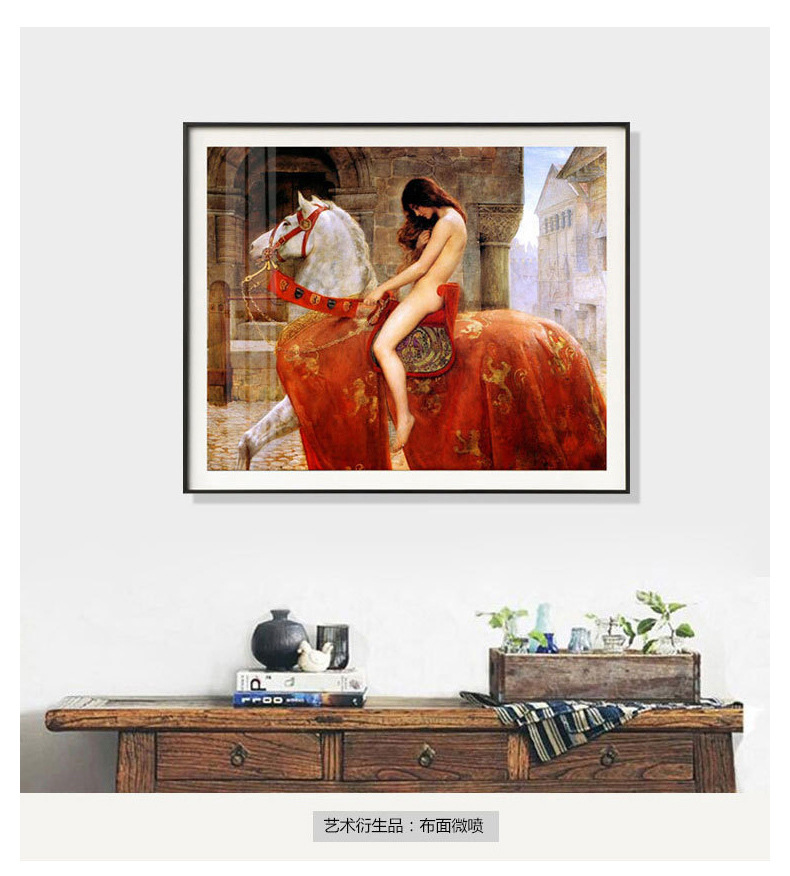 铝合金马背上的戈黛娃godiva夫人装饰画女人油画欧式美女客厅挂画