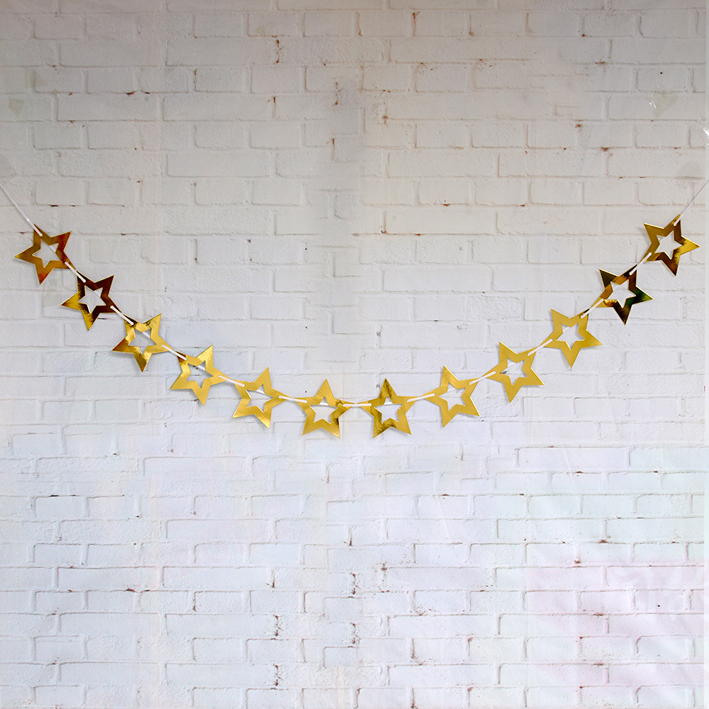 Mirror Hollow Pentagram Paper Garland Hanging Flag Hanging String Wedding Birthday Christmas XINGX Latte Art Hanging Decoration Party Decoration