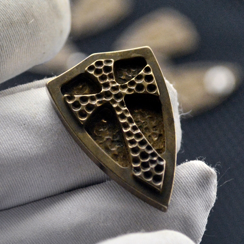 盾牌steelflame钢火十字军盾黄铜镶嵌背夹edc工具配件diy刀具