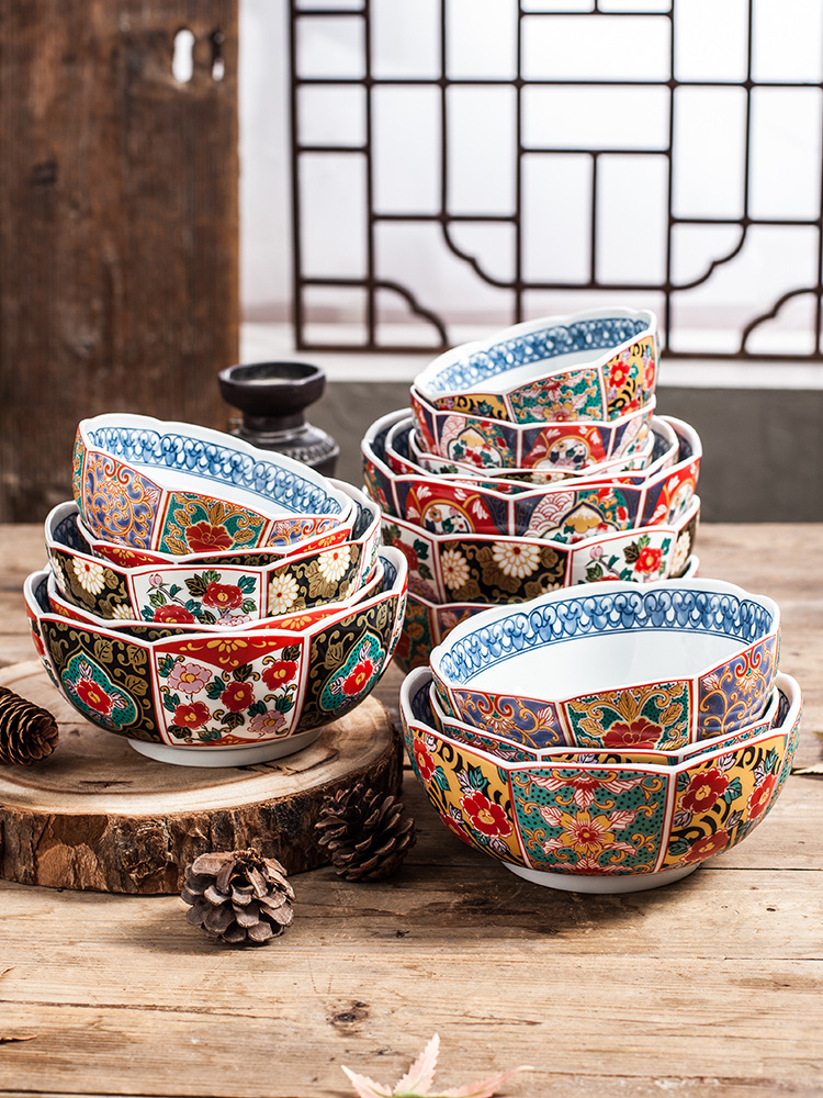 Yazhiji Export Ceramic Bowl Household Japanese Style Tableware Japanese Rice and Soup Bowl Ramen Bowl Large Retro Bowl