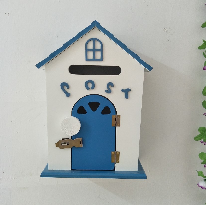 欧式鸟屋信报箱意见箱挂墙田园彩绘木制便民信箱校幼儿园收纳箱学