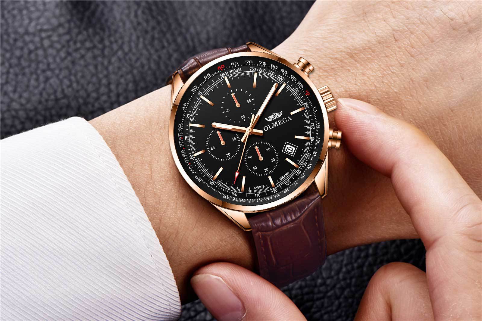 olmeca锗石保健磁疗能量手表多功能运动不锈钢蓝宝石男士手表