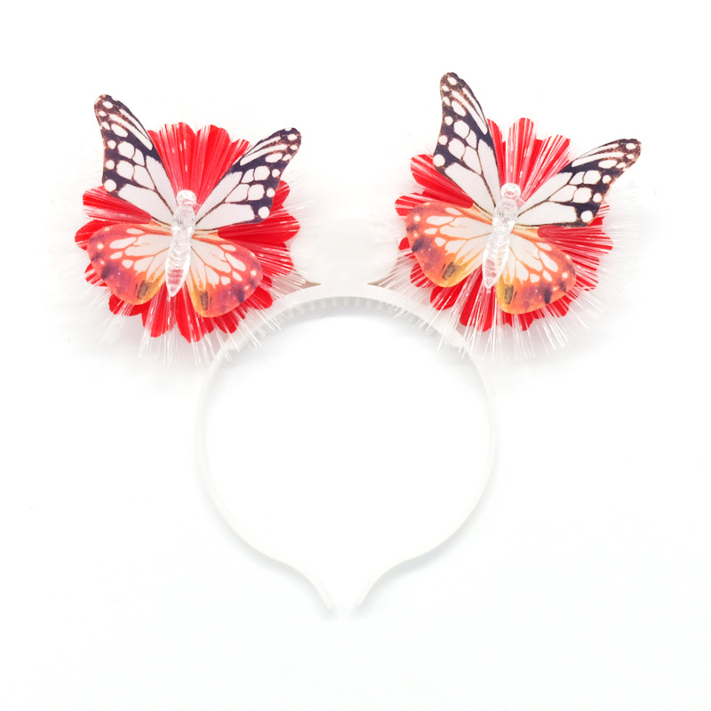 LED Luminous Double Light Butterfly Head Buckle Four Seasons Optical Fiber Luminous Party Supplies Headband