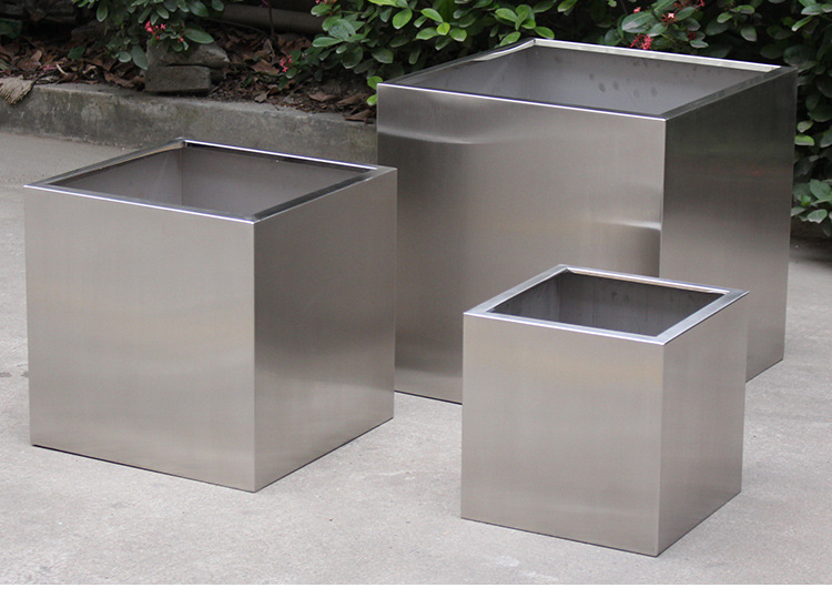 柏琳花器 拉丝方桶 园林公园不锈钢花箱 304排水 庭院别墅盆栽