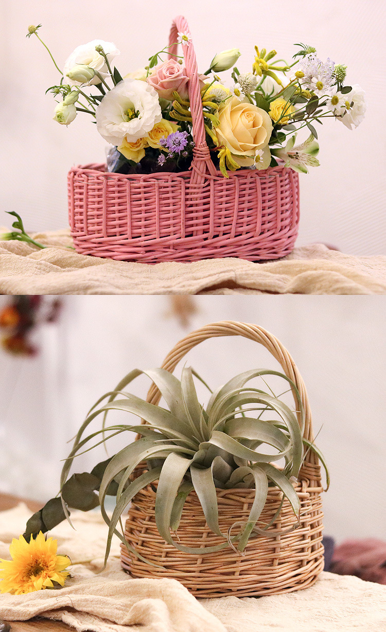 柳条筐编制篮手工艺品仿手提干花鲜花插花篮收纳筐储物整理装饰