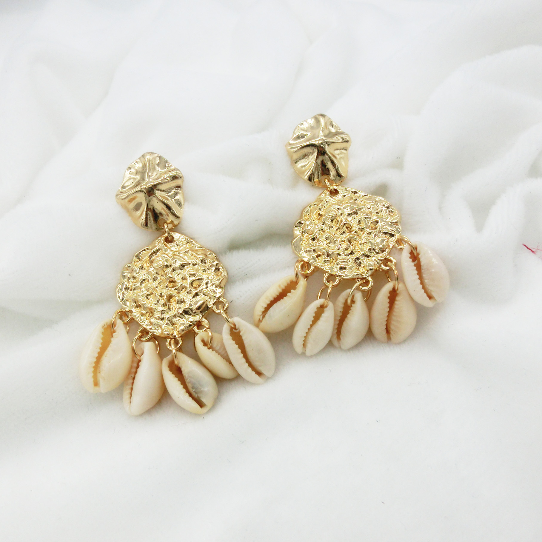 欧美海洋风海螺耳环女金属不规则耳坠长款贝壳流苏耳钉批发