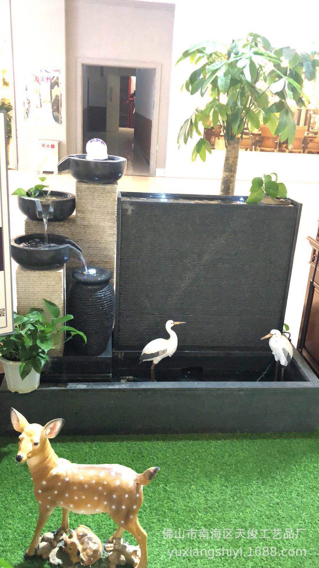 室内水景喷泉鱼池石雕鱼装饰摆件风水球喷泉大型酒店会所创意摆件