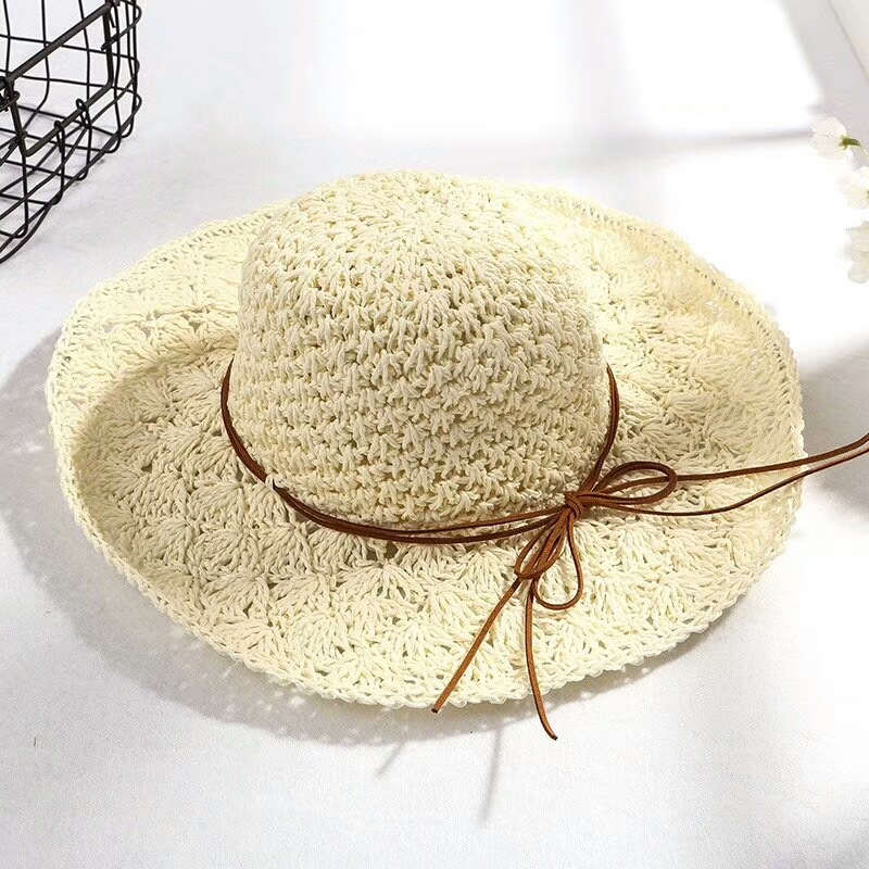 韩版大檐手工编织草帽子女夏度假防晒遮阳帽