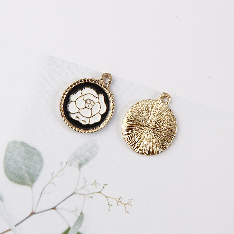 韩版 滴油圆形玫瑰花挂件耳环合金饰品配件diy手工发饰蝴蝶结材料