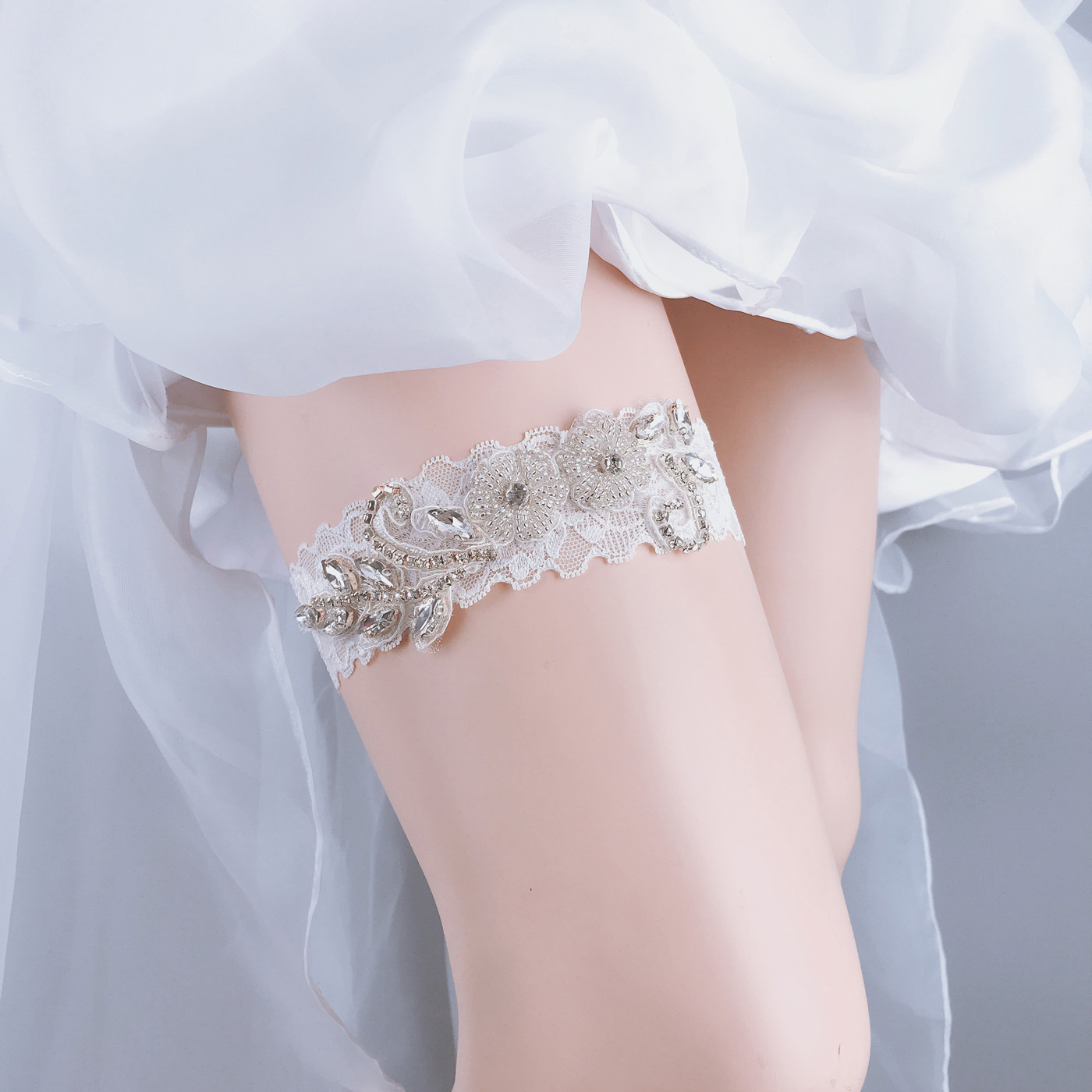 亚马逊弹力蕾丝新娘袜带 造型奢华水钻腿带腿圈 一手货源