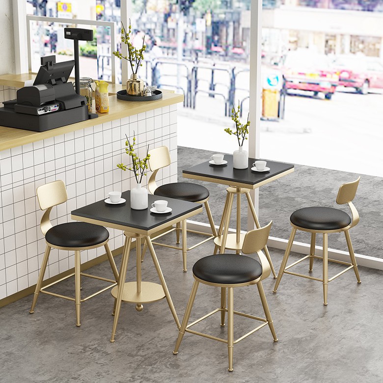 北欧奶茶店成套餐桌椅 休闲咖啡厅一桌两椅logo可定制升降小桌子