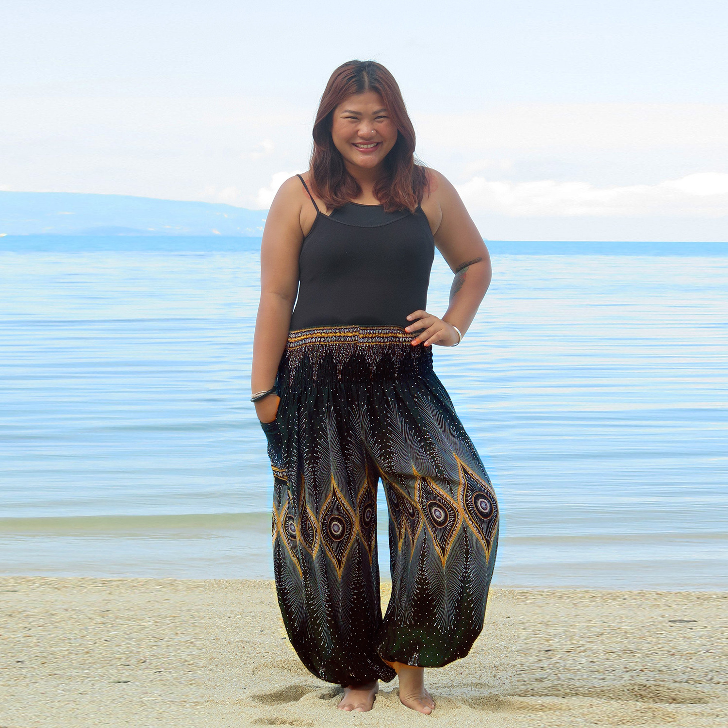 欧美新品数码印花女装松紧腰束脚灯笼裤 肥婆运动瑜伽裤厂家直销