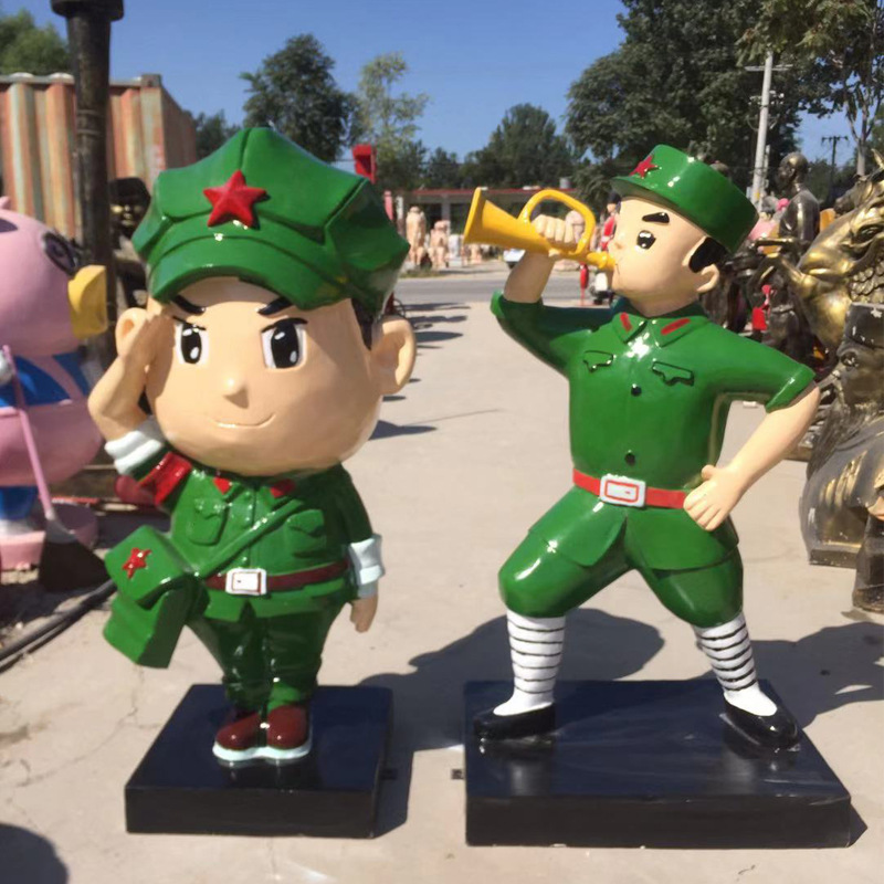 玻璃钢人物卡通八路军雕塑八路抗战创意雕塑摆件可来图定制