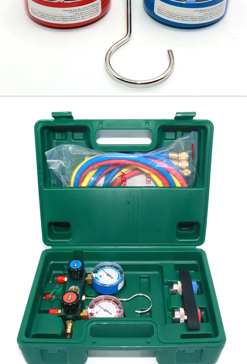 鸿森带微调冷媒加氟双表空调加氟工具套装雪种加氟汽车空调加液表