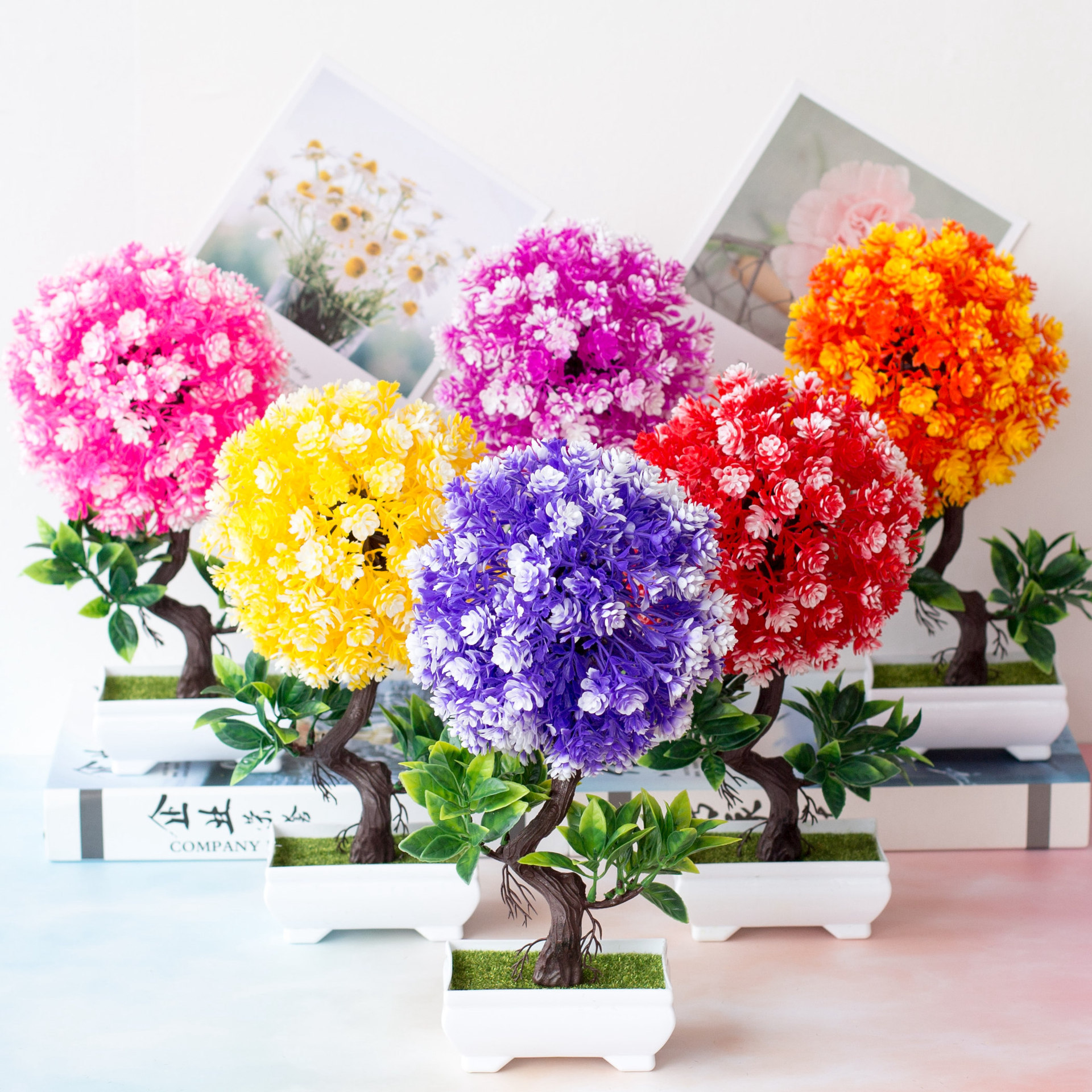 仿真花盆栽s型茶花小树盆景塑料花绿植假花盆栽花卉装饰摆件批发