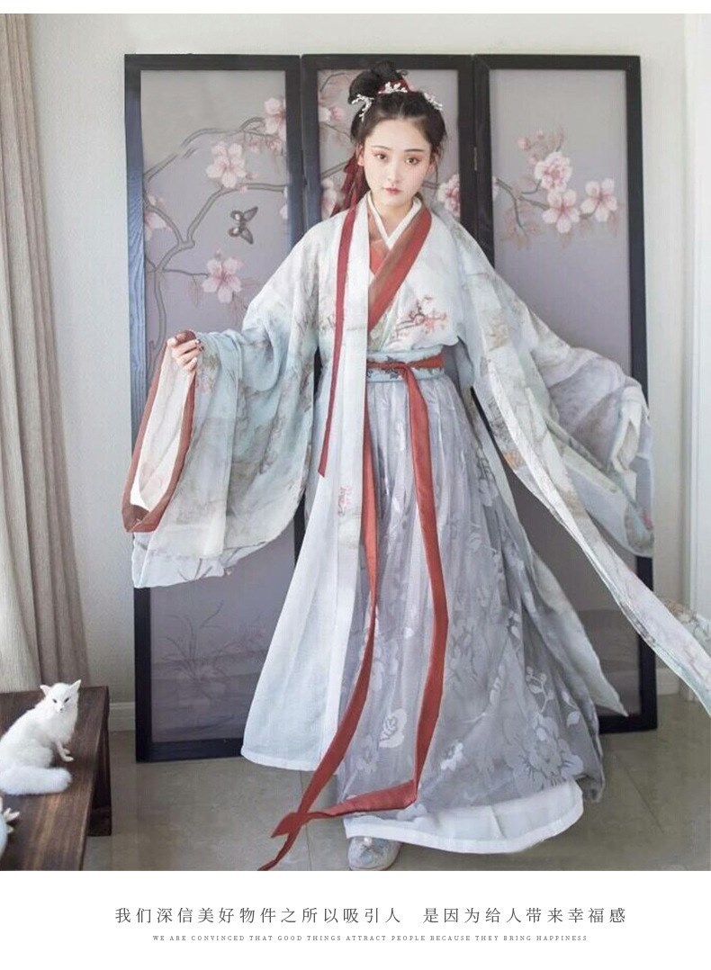 魏晋风汉服古装银狐仙女广袖流仙裙日常齐腰襦裙古风传统交领广袖