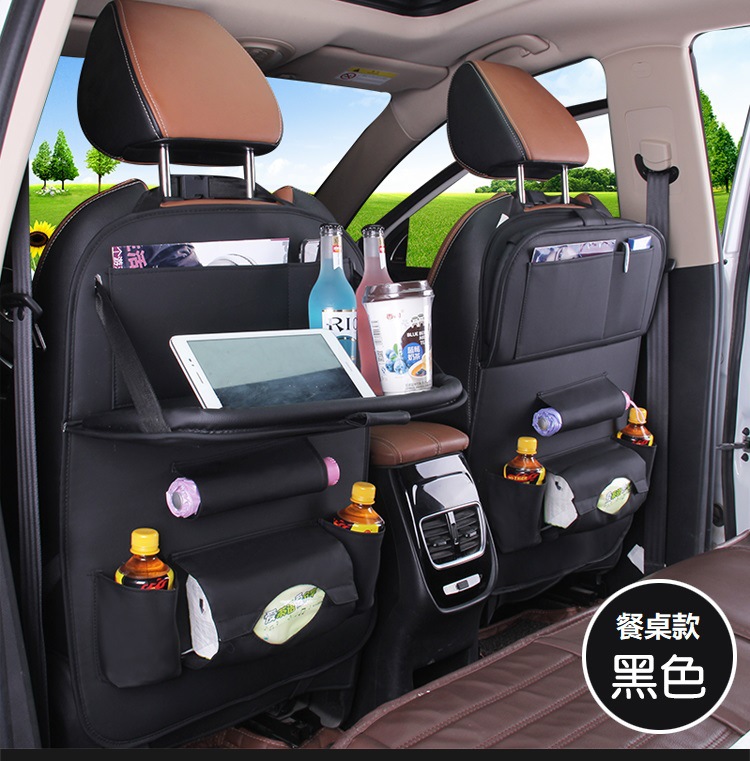 Leather Car Seat Organizer Multifunctional Foldable Car Dining Table Shopping Bags Car Interior Design Supplies
