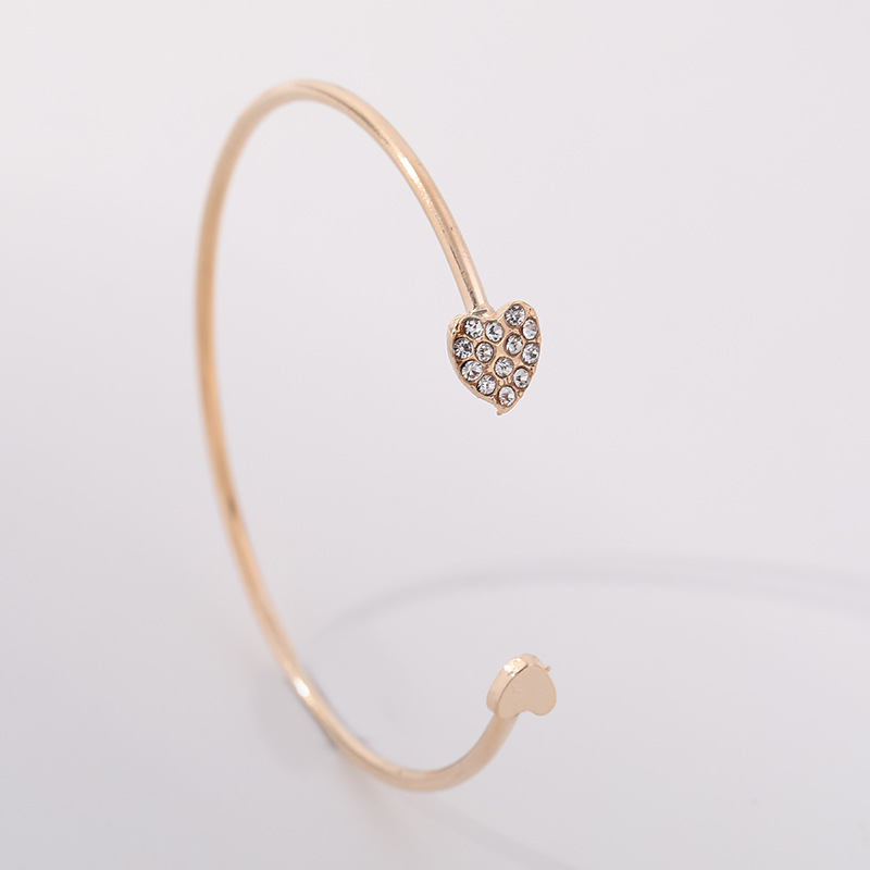 韩国时尚气质开口镶钻桃心手镯女 个性简约爱心手环心形手链批发