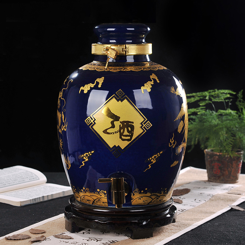 陶瓷白酒坛子定制带龙头高档高温家用泡酒瓶子罐缸酿酒壶10斤20斤