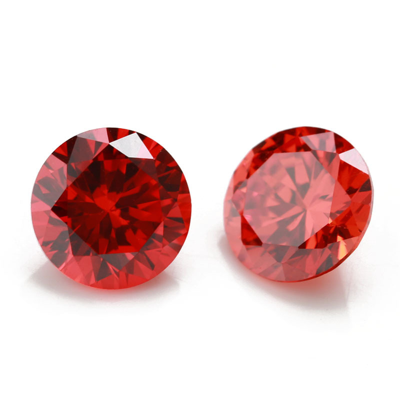 圆形人工宝石八心八箭锆石裸钻5a 高品质超闪火彩橘红色批发优惠