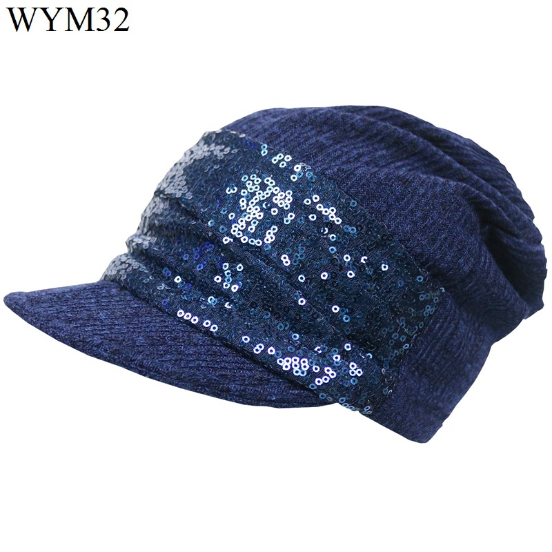 Autumn and Winter New Warm Knitted Hat Children Sequin Fashion Woolen Cap Cross-Border Air Top Short-Brimmed Hat Sub-Wholesale