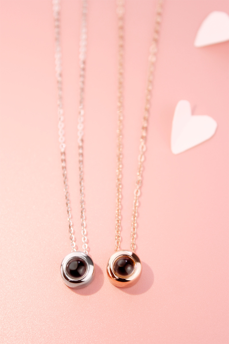 s925纯银投影锁骨链 泡泡项链100种语言我爱你项链抖音同款银饰品