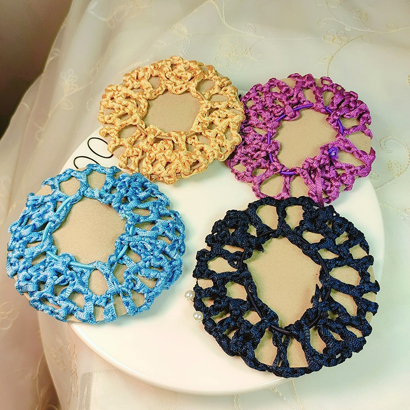 职业盘发网兜 粗网 多色可选珍珠手工编织松紧好耐用发网头花批发