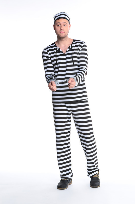 万圣节服装成人男女情侣囚犯服黑白条纹监狱游戏服舞会cos演出服