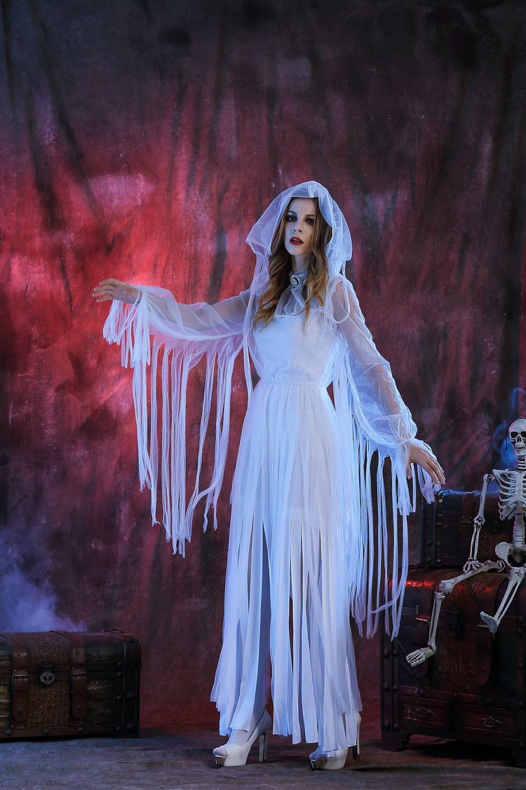 万圣节服装成人女恐怖木乃伊皇后长裙鬼新娘恶魔女王白色女巫僵尸